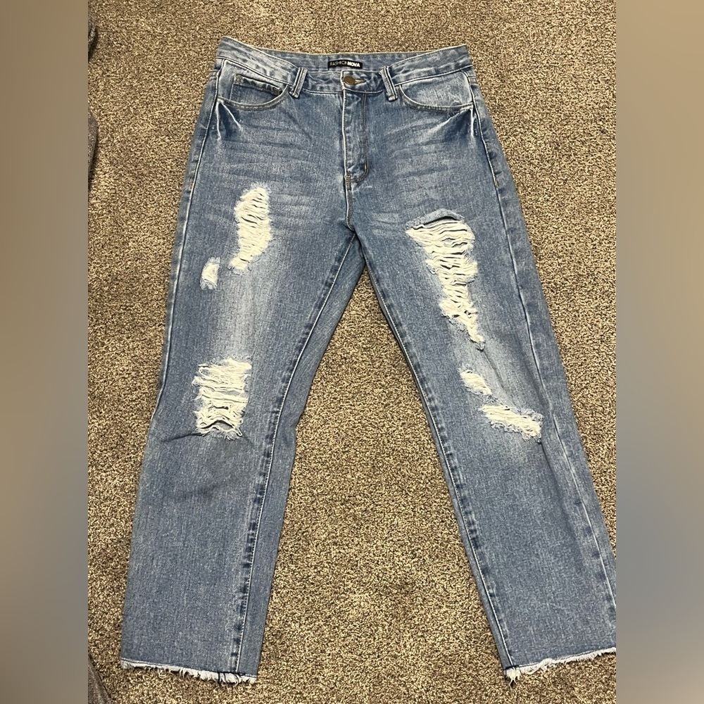 Fashion Nova Blue Ripped Skinny Jeans Size 7
